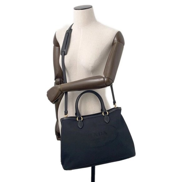 PRADA Jacquard 2WAY Handbag Canvas/Leather - Picture 5 of 15